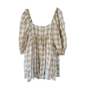 Mable Babydoll Plaid Gingham Puff Sleeve Balloon Sleeve Mini Dress Size M